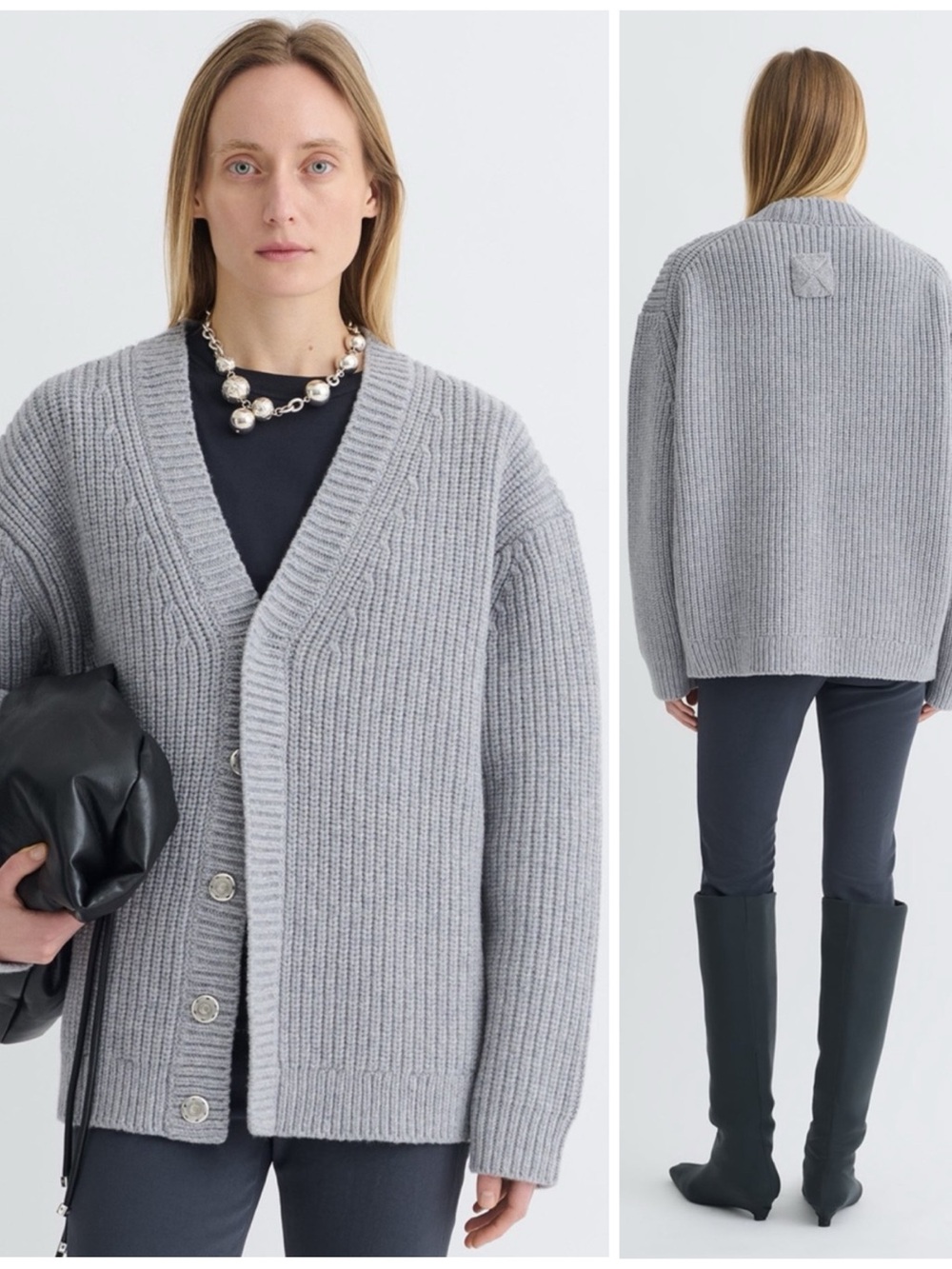 NWT Nanushka Varten Oversized Knit Cardigan Wool Cashmere in Gray Size Large